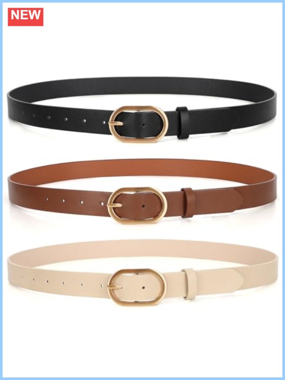 3 Pack Women's PU Leather Belts for Jeans Pants Dress Gold Buckle
